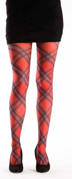 Tartan Printed Tights - Diagonal Red Tartan 5055419608090