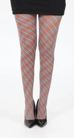 Tartan Printed Tights - Small Diagonal Red 5055419608236