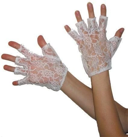 Short Fingerless Lace Gloves White 1 Short Fingerless Lace Gloves White