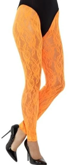 80's Lace Leggins Neon Orange 45159