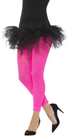 80's Lace Leggins Neon Pink 45130