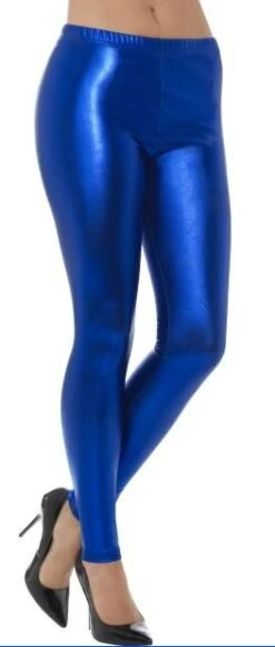 80's Metallic Disco Leggins Blue 48103