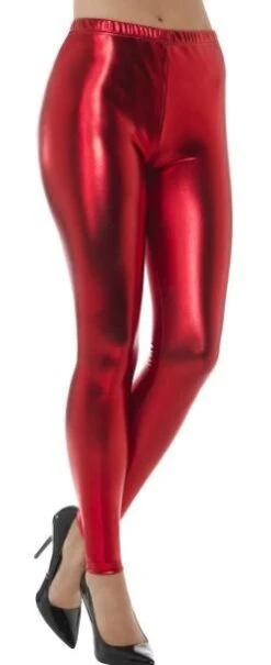 80's Metallic Disco Leggins Red 48102