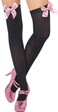 Black Thigh Highs With Pink Bow
