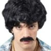 70's Cool Dude Black Wig With Moustache EW-8053