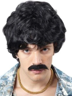 70's Cool Dude Black Wig With Moustache EW-8053