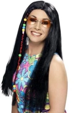 Hippy Party Wig Black 42183