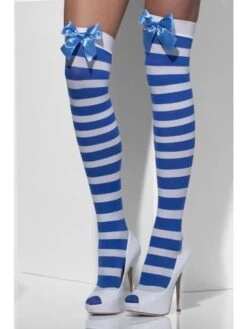 Opaque Hold-Ups Blue & White With Bows 42712