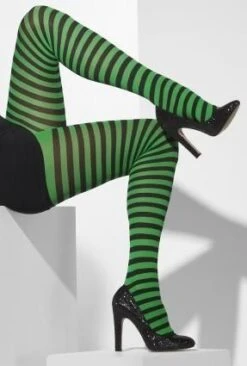 Opaque Tights Green & Black Striped 42722