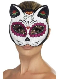 Sugar Skull Cat Eyemask With Glitter 45219